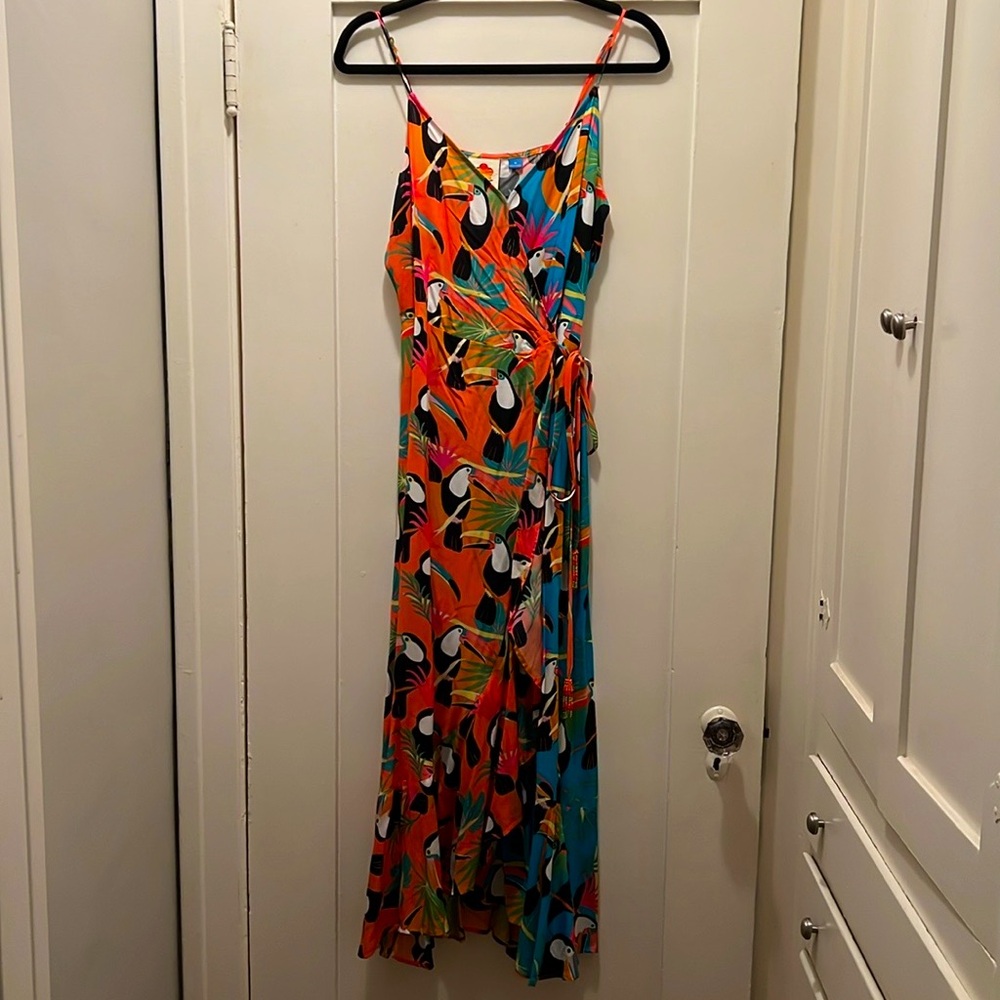 Farm Rio Toucan Print Hi-lo Midi Wrap Dress